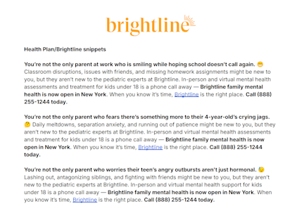 Image of Example Health Plan Snippets